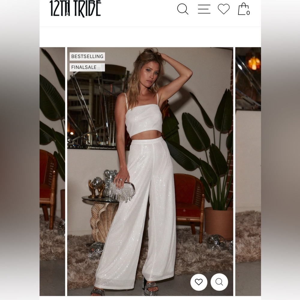 White sequin set perfect for bridal party, NYE, party.